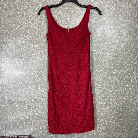 JAX Black Label Women's Red Lace Sleeveless Midi Dress - Size 4 - Sexy Cocktail - Picture 1 of 7